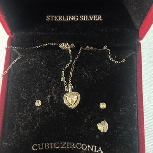 Gianni Bernini Sterling Silver CZ Heart Necklace & Earring Set
